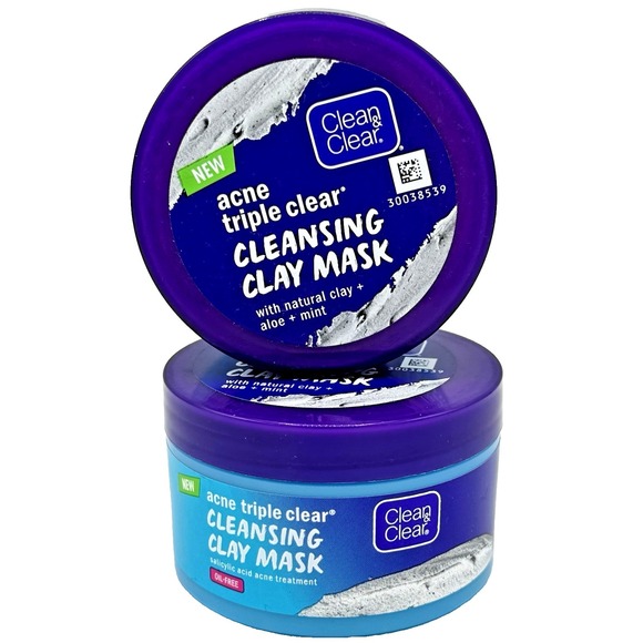 Clean & Clear Other - 2 x Clean & Clear Acne Triple Clear Cleansing Clay Mask Oil Free 3.5oz NOS